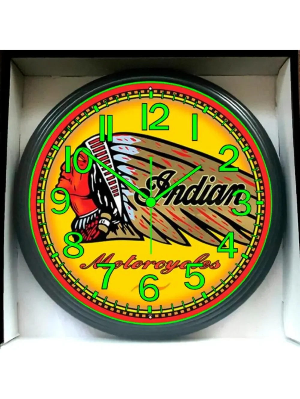Indian Motorcycle Glow in the Dark Wall Clock Garage Shop Wall Clock NEW!!